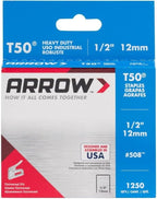 Arrow Fastener Heavy Duty Staples 508 - Flat Crown, Steel, T50 Stapler Compatible - 1/2", 24 Pack