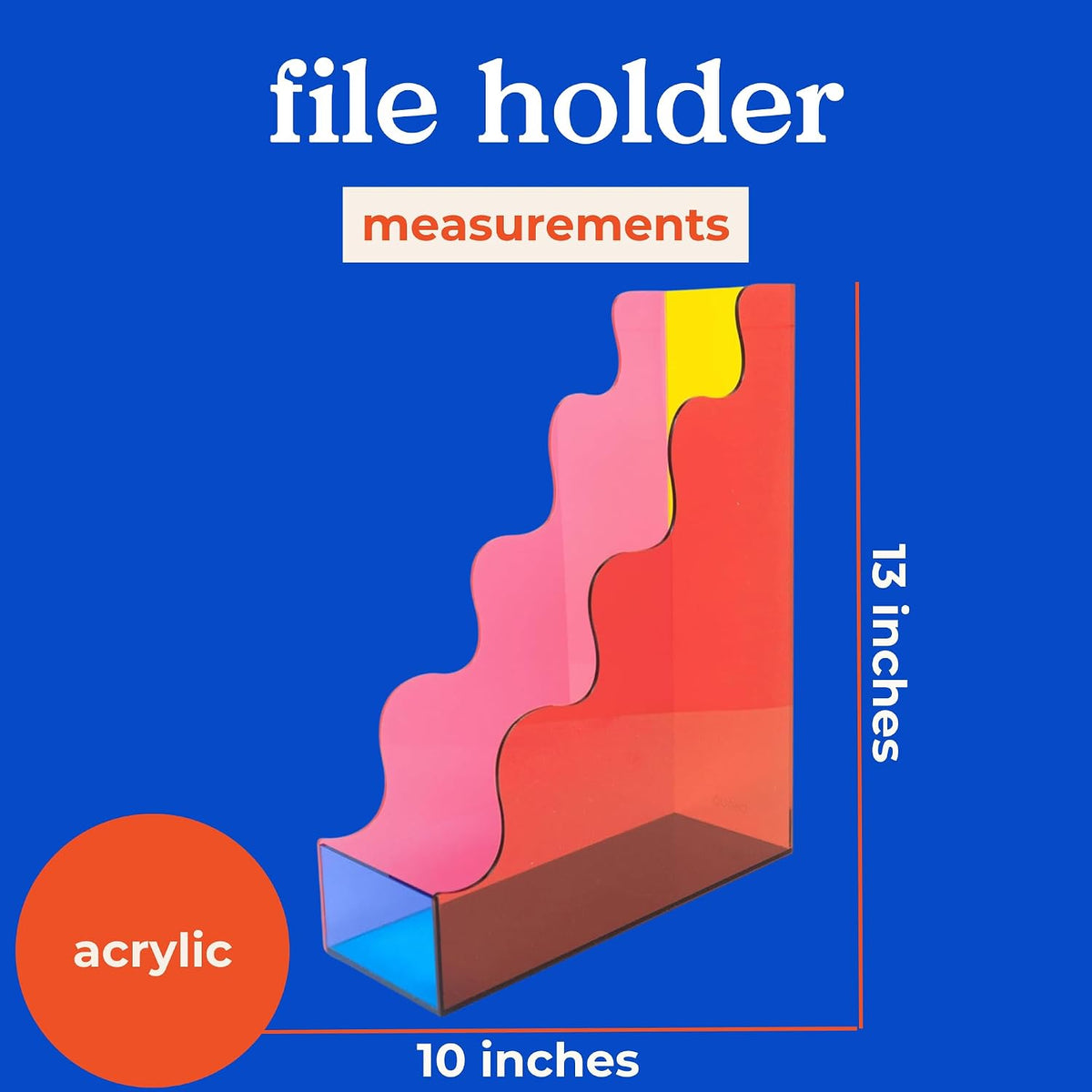 ban.do cute wavy edge acrylic file holder, colorblock showing dimensions