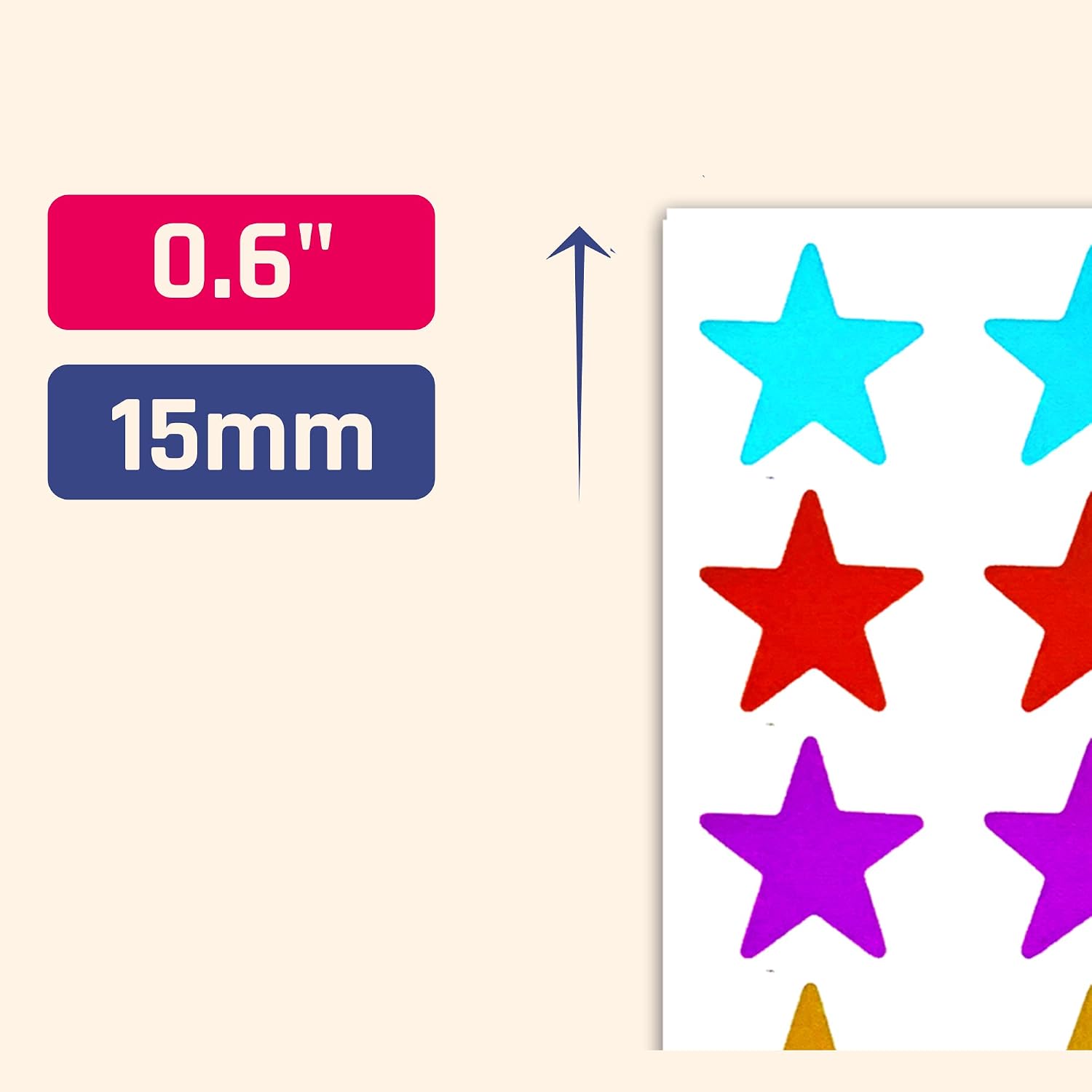 8 Colors, 4000 Pack, Foil Star Metallic Stickers, 0.6" Diameter