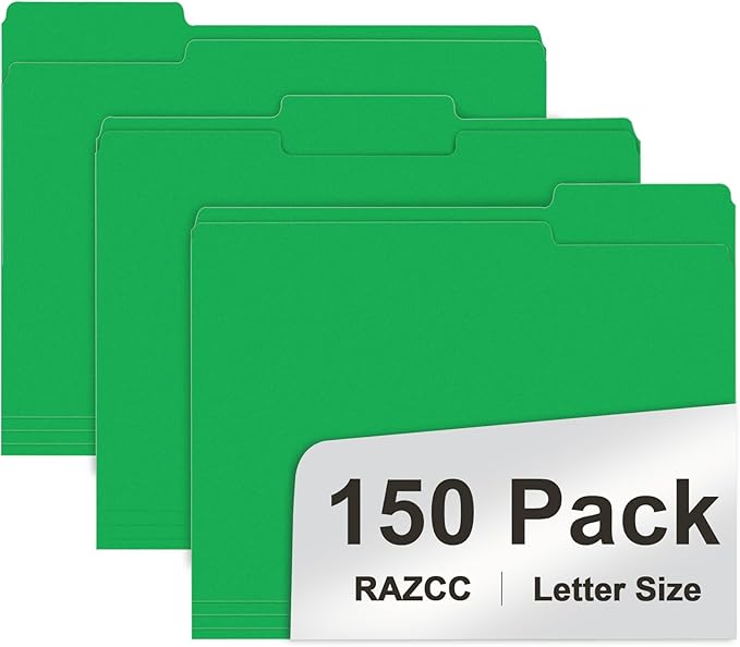 File Folder, RAZCC 150 Pack 1/3 Cut Tab File Folders Letter Size, Colored by RAZCC