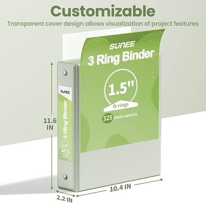 SUNEE 3 Ring Binder 1.5 Inch 1 Pack, Sage Green - Image 7