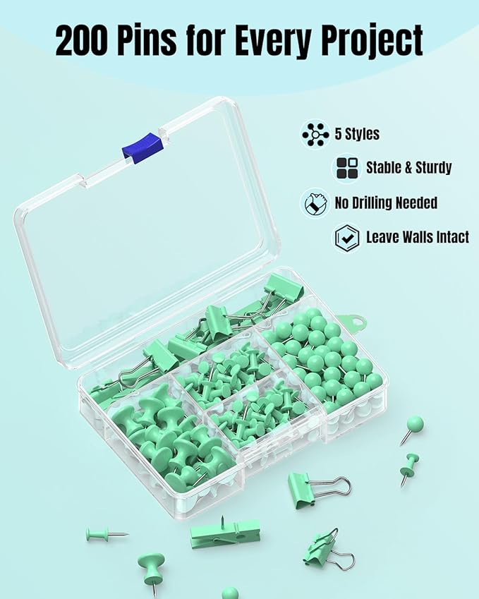 Uniclife 200 Pcs Thumb Tacks for Wall, Decorative Push Pins, Cute Thumbtacks - Image 6