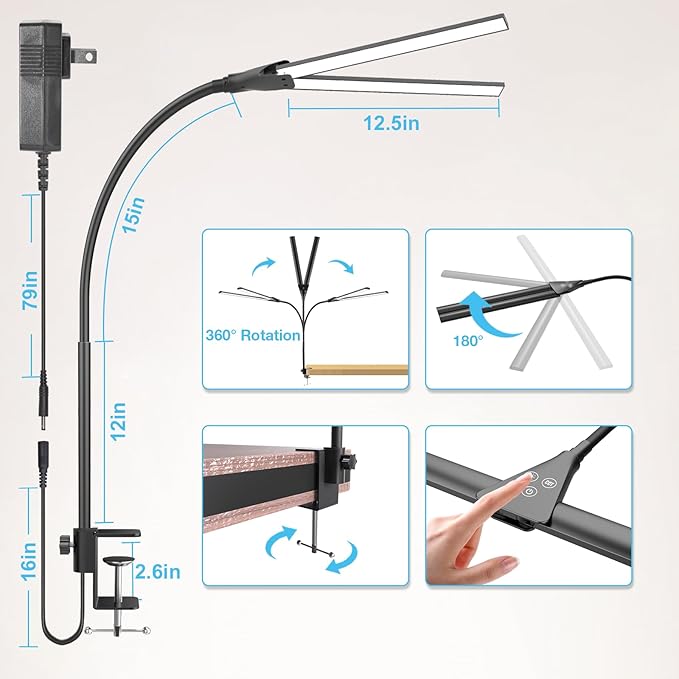 Hensam Desk Lamp for Home Office, Double Head Desk Light - Image 7