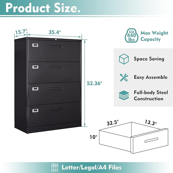MIIIKO 4 Drawer Lateral File Cabinet - Image 3
