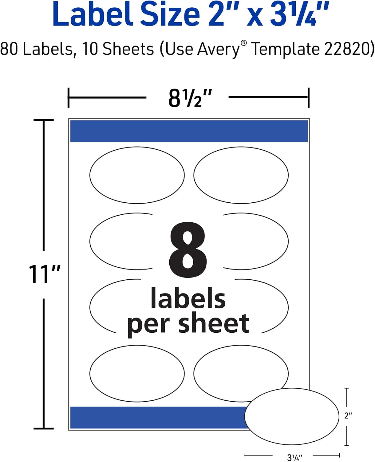 Avery Printable Oval Labels, 2" x 3-1/3", Glossy White, Laser & Inkjet Compatible, 80 Blank Labels Total, Great for Mailing, Branding, Packaging, and More (22820)