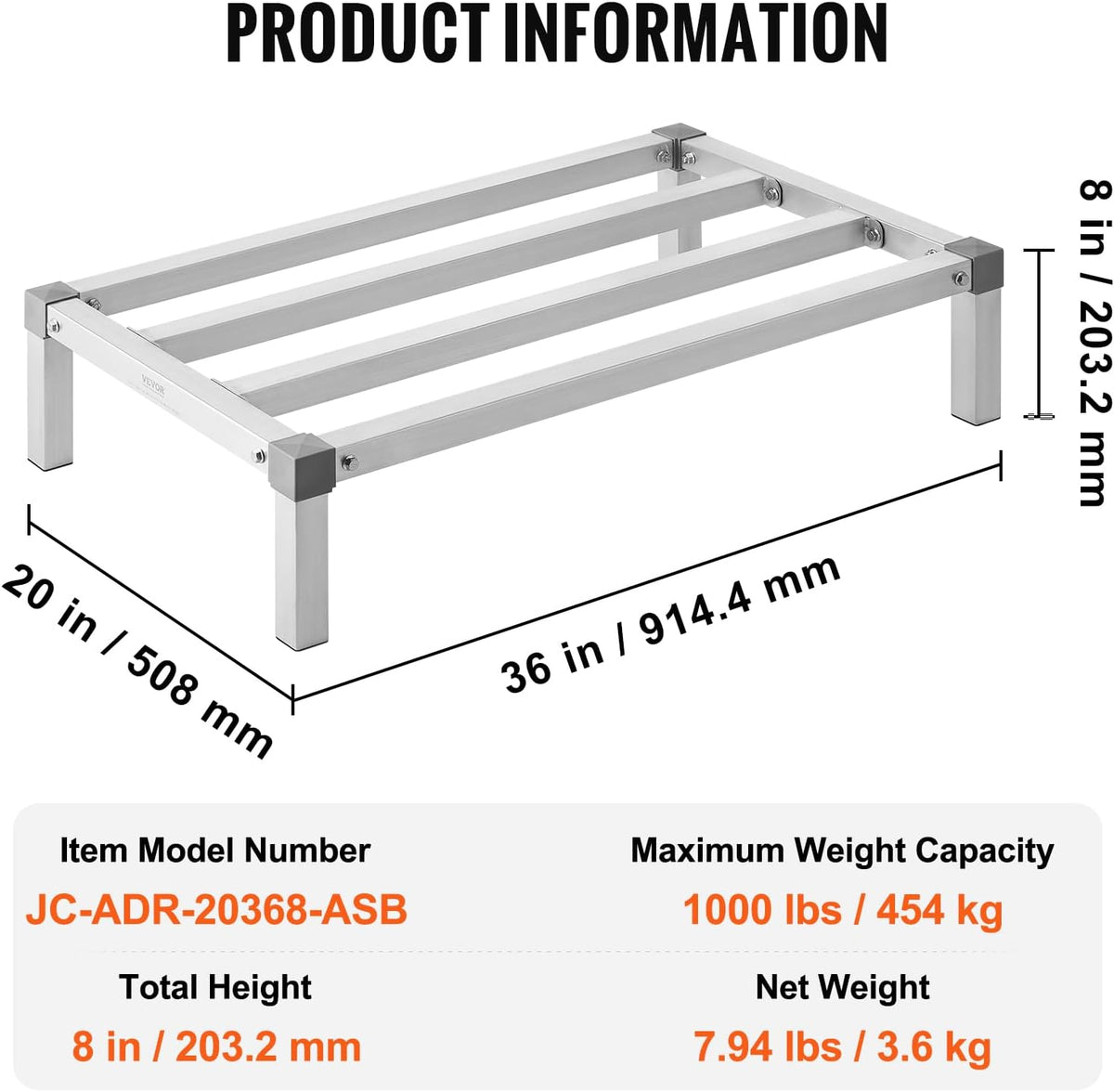 vevor aluminum dunnage rack, 36” x 20” commercial on a desk or shelf