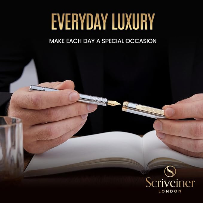 Scriveiner Luxury EDC Fountain Pen, Stunning Silver Chrome Luxury Pen, Real - Image 8