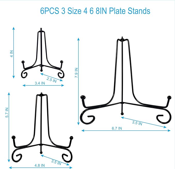 HENABLE 6PCS 3 Size Black Iron Plate Stands - Image 5
