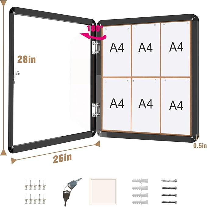 Mifuro 28"x26" Enclosed Bulletin Board, Lockable Weather-Resistant Aluminum - Image 5