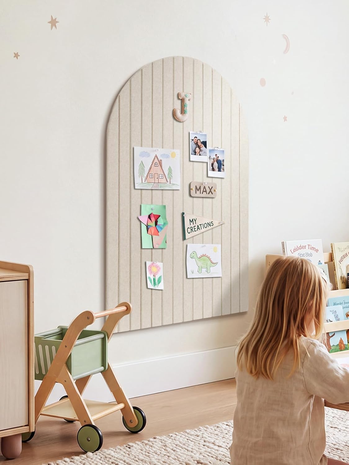 Arched Felt Bulletin Board, 35.4 x 23.6 Striped Pin Board for Wall
