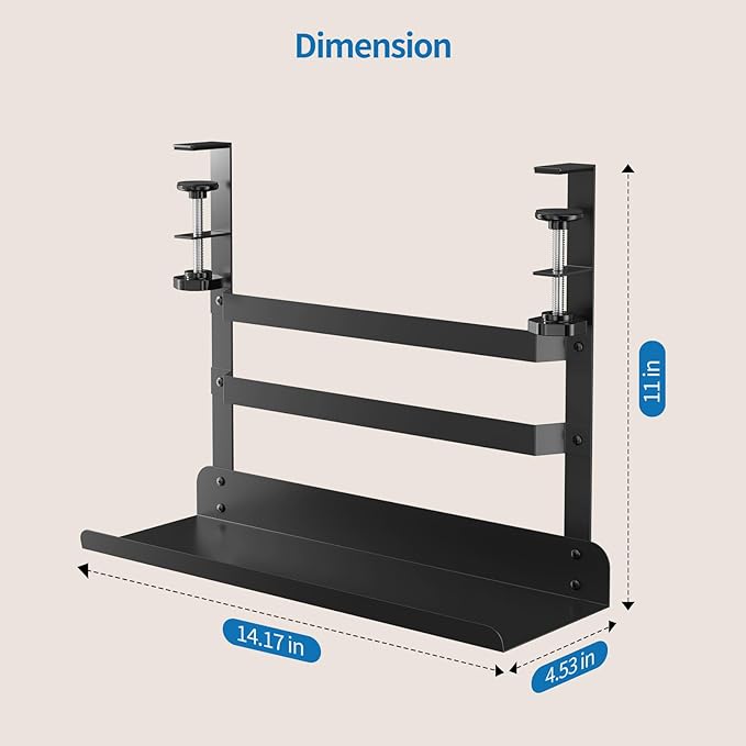YECAYE Under Desk Cable Management Tray, All-Metal Clamp-Mount Cable Management - Image 6