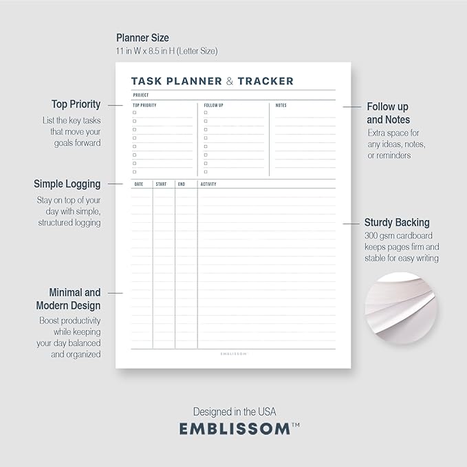 Task Planner & Tracker 8.5 x 11 Tear-Off 70 Sheet Planner Pad – Project - Image 5