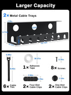 Delamu 2 Pack Metal Under Desk Cable Management Tray, U Channel Cord Organizer - Image 3