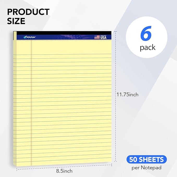 WritePads Legal Pads 8.5 x 11, Wide Ruled Note Pads, 50 Sheets, Sturdy back - Image 3