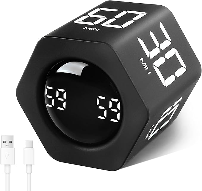 GuDoQi Rotating Pomodoro Timer 1 5 10 30 60 Min Preset, Hexagon ADHD Flip by GuDoQi