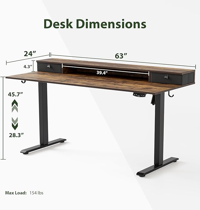 Agilestic 63 x 24 Inches Height Adjustable Electric Standing Desk - Image 3