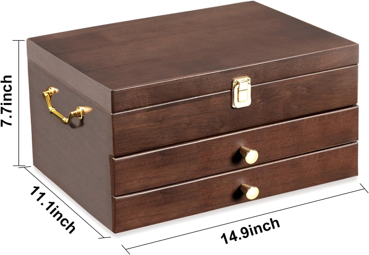 Silverware Storage Box, 3-Layer Flatware Storage Case with Drawer, Wooden Sil...