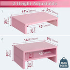 TEAMIX Pink Monitor Stand Riser-2 Pack, Wood 2 Tier Adjustable Monitor Stand - Image 4