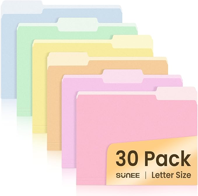 SUNEE File Folders, 30 Pack Manilla Folders 8.5 x 11, Colored File Folders Home by SUNEE