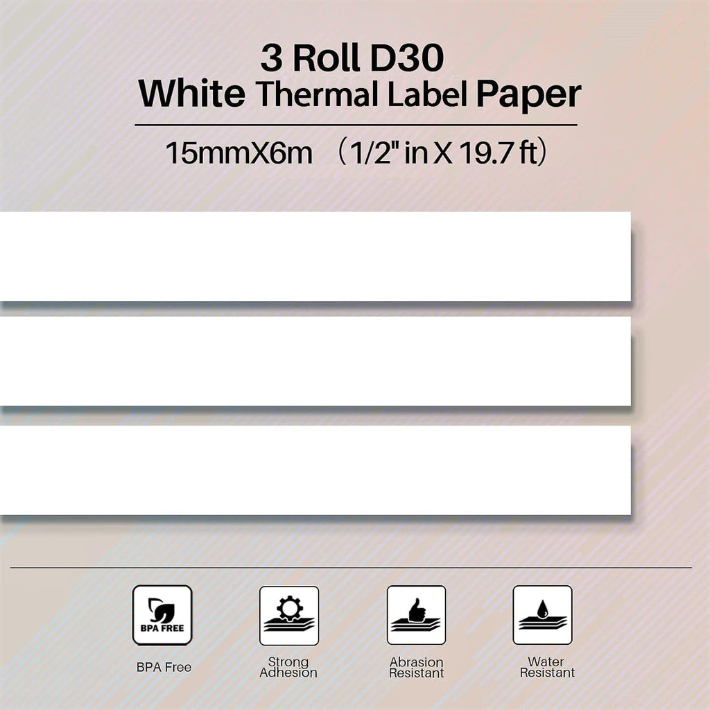 Phomemo Labels, D30/D30D Label Tape, Continuous Labels 0.59"×19.69ft | Name Labels, Print Master Labels Refills, Thermal Self-Adhesive, Black on White, Home/Office/School Use, 3-Roll