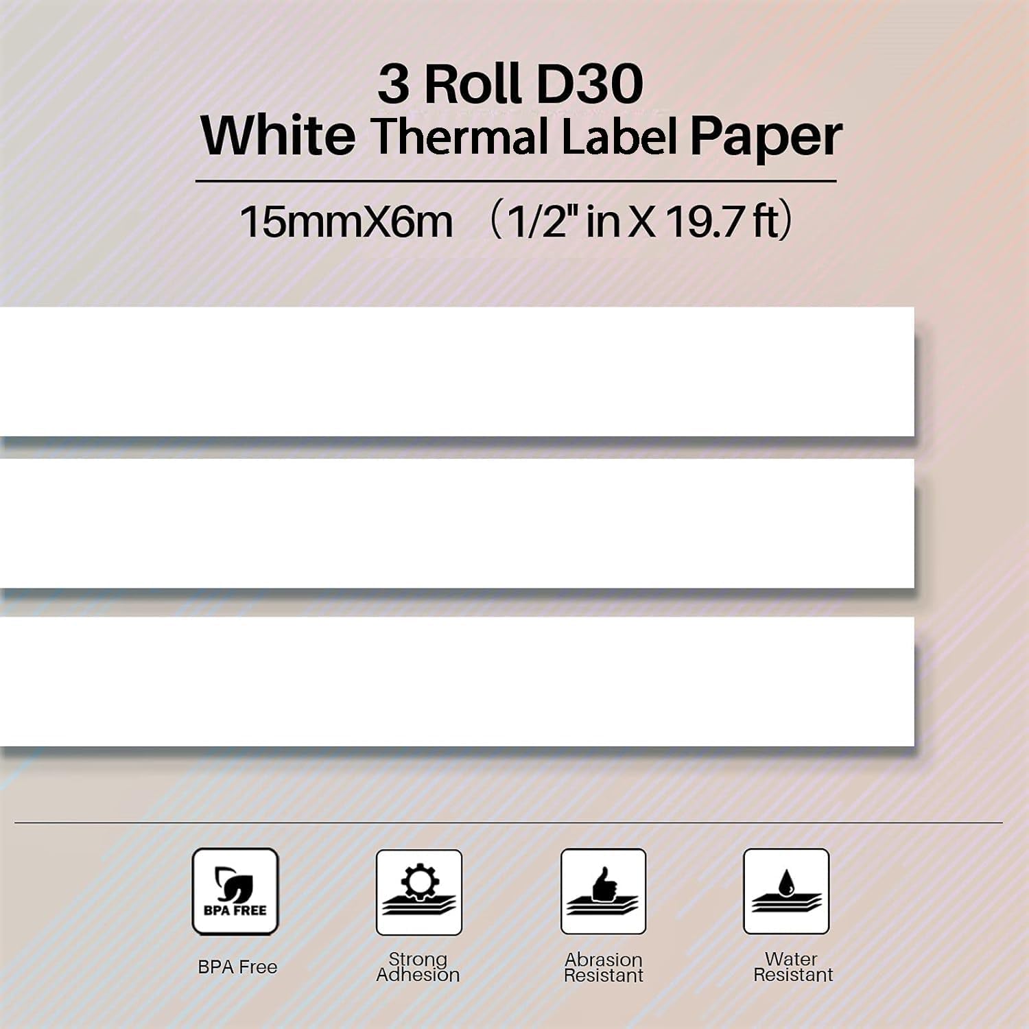 Phomemo Labels, D30/D30D Label Tape, Continuous Labels 0.59"×19.69ft | Name Labels, Print Master Labels Refills, Thermal Self-Adhesive, Black on White, Home/Office/School Use, 3-Roll