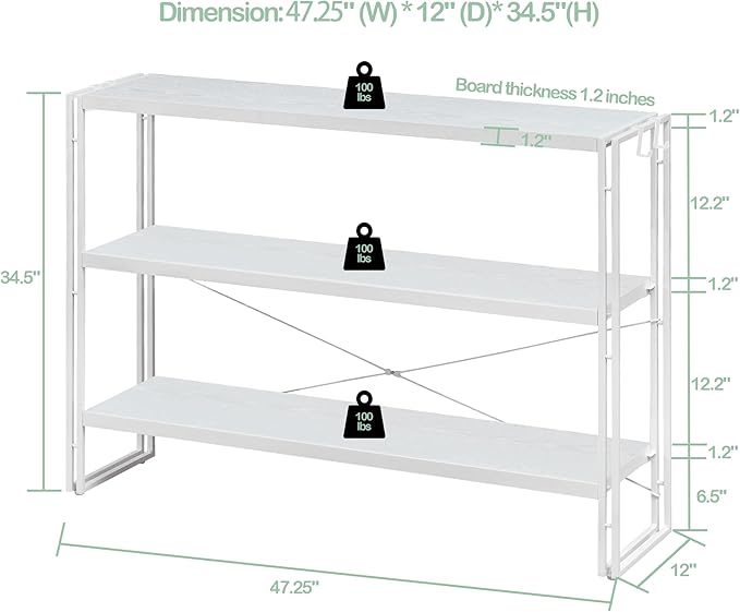 HCHQHS Bookshelf, 3-Tier Industrial Bookcase, Freestanding Horizontal - Image 3