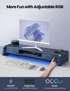 vaydeer all-in-one dual monitor stand riser with 2 showing dimensions
