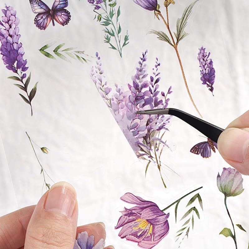 Flower Stickers 576+ PCS Vintage Floral PET with Metal Tweezer | Transparent PET, Waterproof, 36 Sheets Floral Designs, Pre-Cut, Scrapbook Decorations For Scrapbooks & Collage Journals