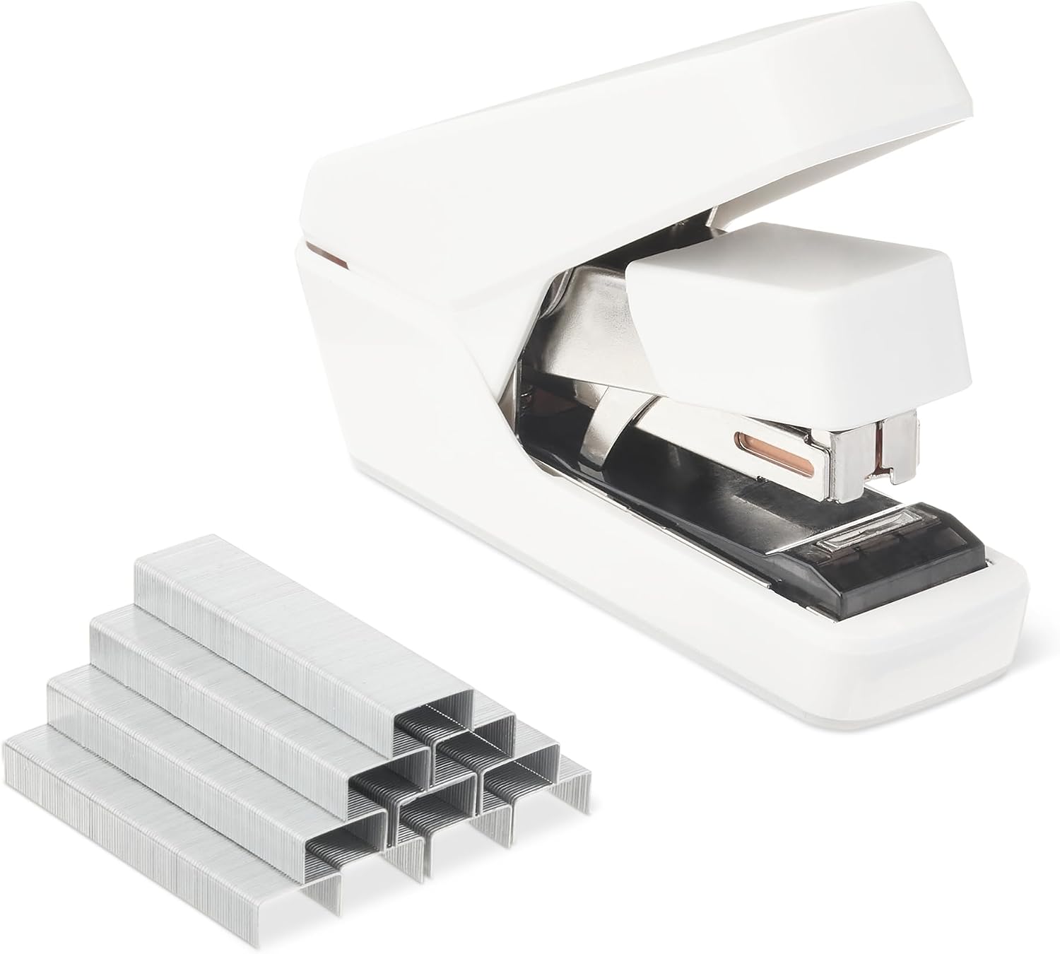 Amazon Basics Office Heavy Duty Stapler, Flat Clinch, Effortless, 40 Sheet Capacity, 1000 Staples, No Jam, for Classroom, Office or Desk Use, White