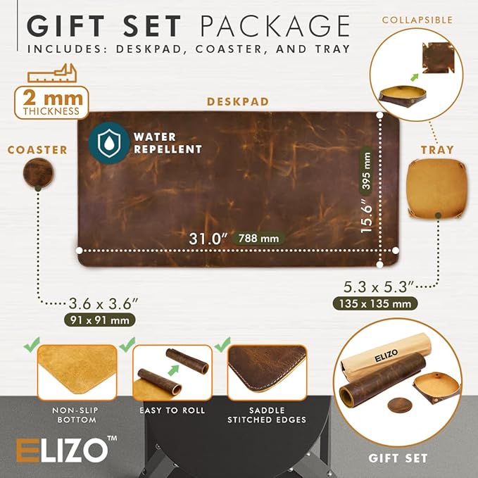 Elizo Real Leather Desk Mat Set Large Desk Cover Desk Blotter Protector - Image 2