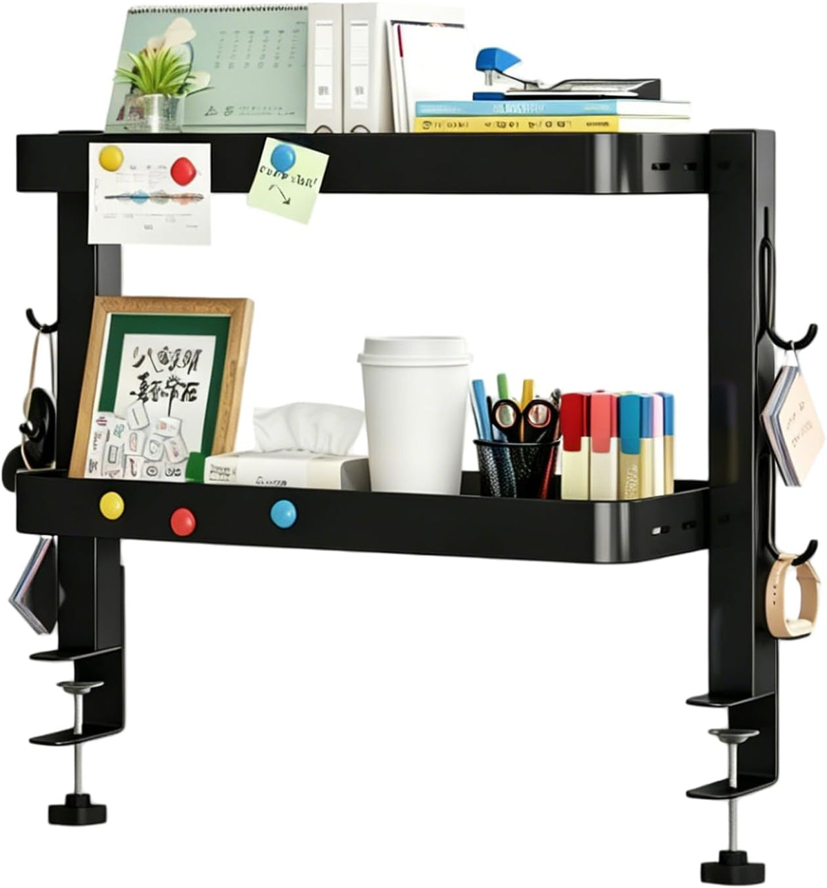 Clamp-On Desk Shelf Organizer, 2-Tier Metal Side Desktop Shelves