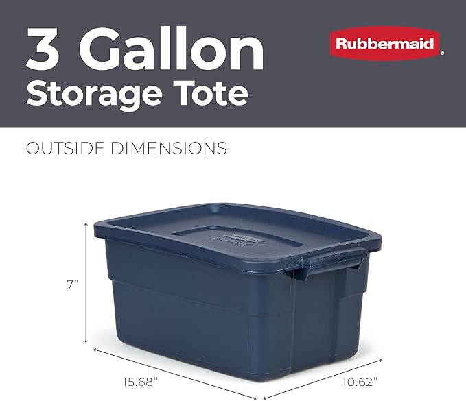 Rubbermaid Roughneck Tote 3 Gal, 6 Pack, Made in USA, Dark Indigo Metallic - Image 2