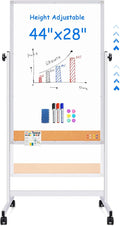 maxtek Rolling White Board, 44x28 Inches Magnetic Cork Board Combo, Portable by Maxtek