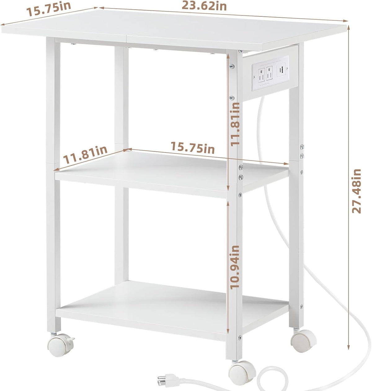 Lerliuo 3-Tier Printer Stand with Charging Station, Rolling Printer Table