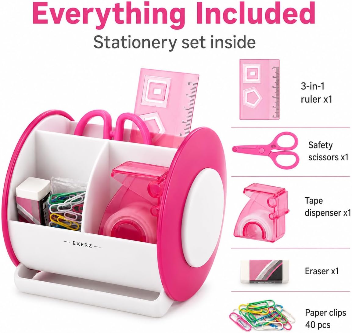 Exerz Ex8986 O-Life 90 Degree Rotary Desk Organiser with Stationery Set - Saf...