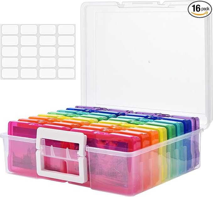 Haundry Photo Storage Box with 16 Inner 4" x 6" Photo Case, Portable Storage by Haundry