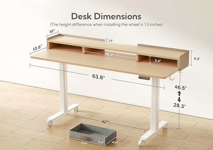 Claiks Standing Desk with Drawers, Adjustable Stand Up Electric Standing Desk - Image 3