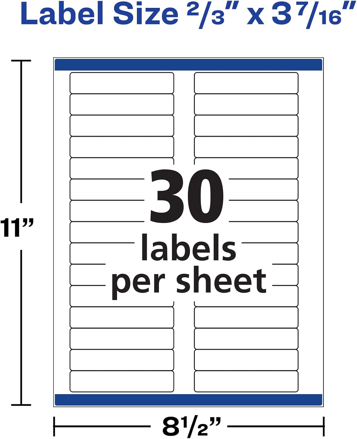 Avery TrueBlock File Folder Labels, 2/3" x 3-7/16", 1,500 Printable Labels, White, Permanent (5366)