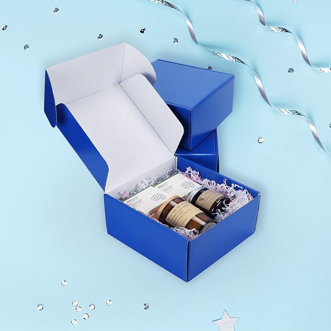 PHAREGE 8x8x4 inch Gift Shipping Boxes Bulk 25 Pack Blue, Tab Lock Tuck Top - Image 2