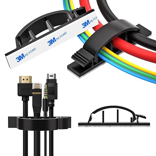 XHF 50pcs Adhesive Cable Wire Clips Black, Outdoor Cable Management Wire by XHF