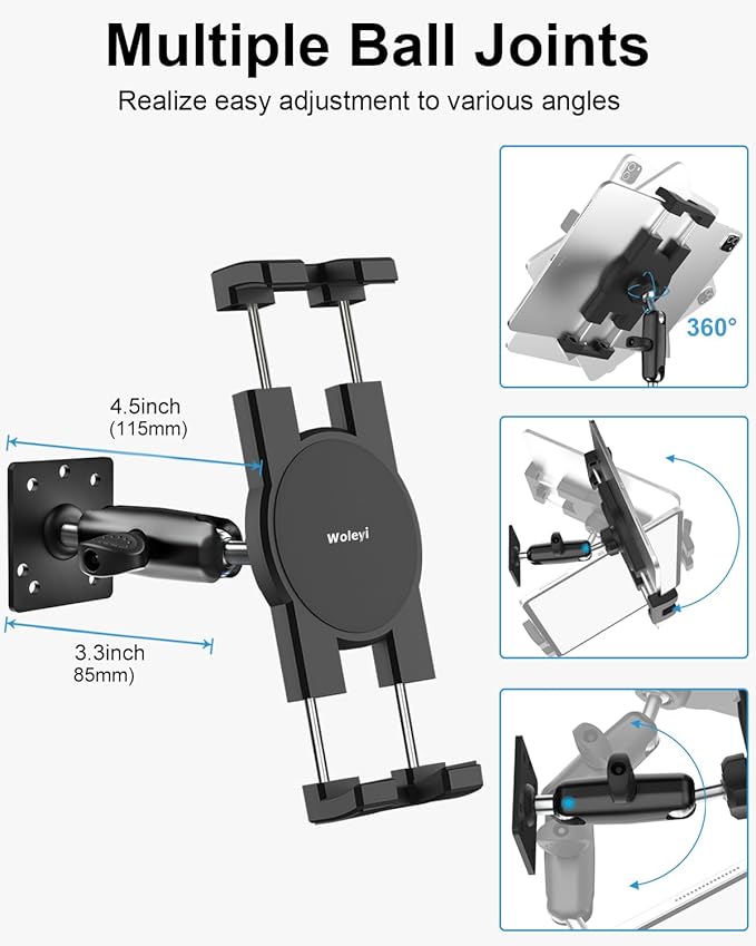 Small Tablet Wall Mount iPad Holder, Metal 360° Adjustable Stand, Alloy Base - Image 3
