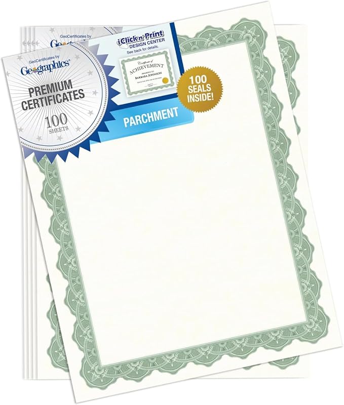 Geographics Recycled Blank Parchment Certificate Paper, 8.5 x 11, Optima Green by Geographics