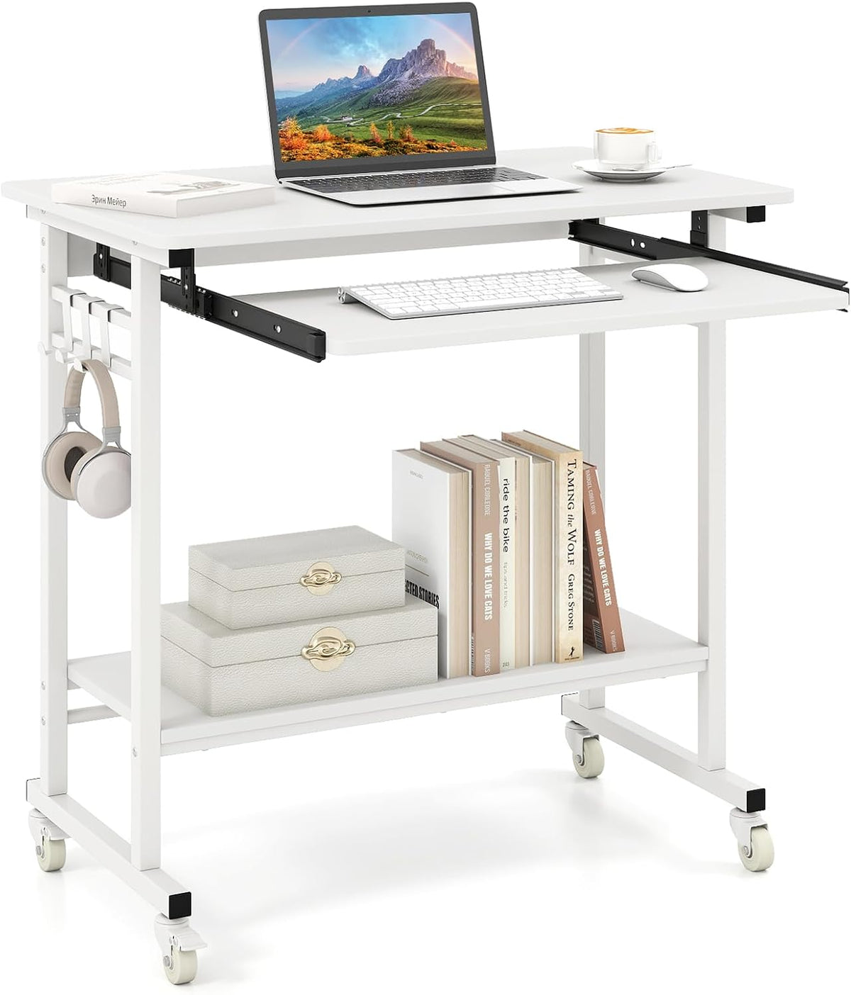 GIANTEX Rolling Computer Desk, Mobile Portable Desk with Keyboard Tray & ...