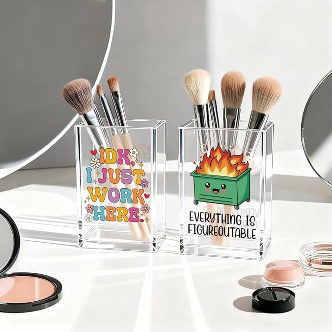 Vgrti Funny Dumpster Fire Work 2 Pack Acrylic Cosmetic Pencil Pen Holder Cup - Image 3