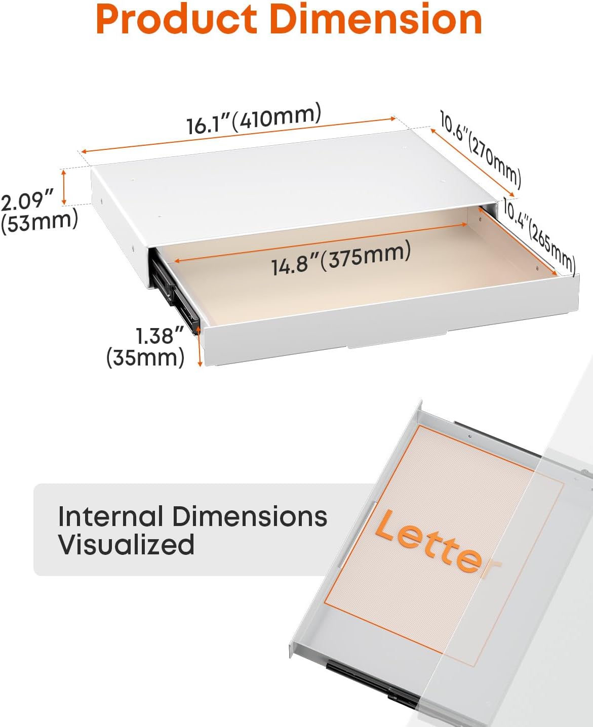 PUTORSEN Under Desk Storage Drawer 14.8" Wide - Smooth Slide Out Organiz...