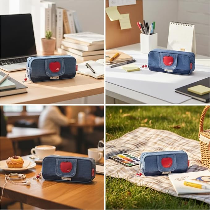 Haumei Canvas Pencil Case Large Capacity, Big Denim Pen Pouch - Image 8