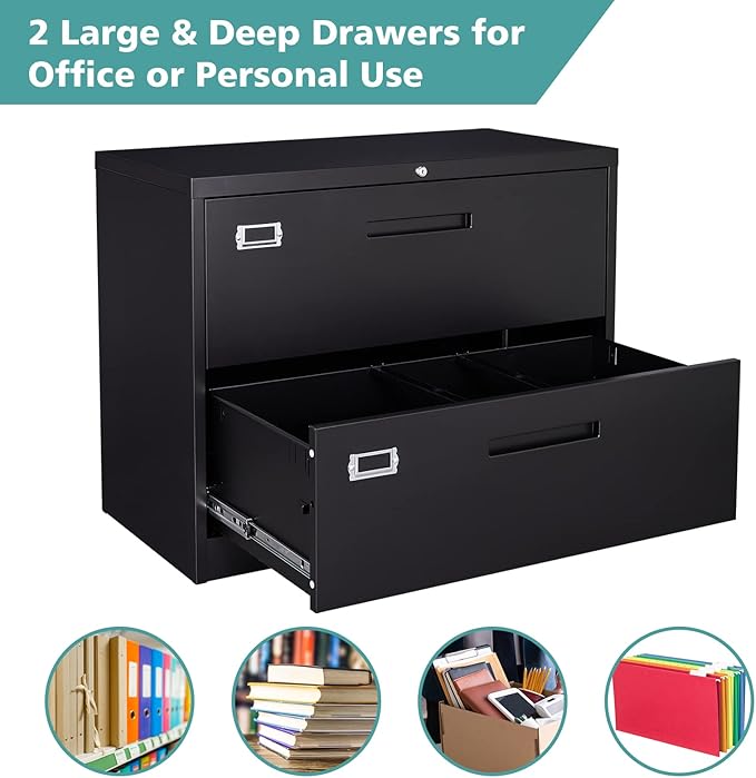 MIIIKO Lateral File Cabinet 2 Drawer, 35.4" Wide Drawers Storage File Cabinet - Image 4