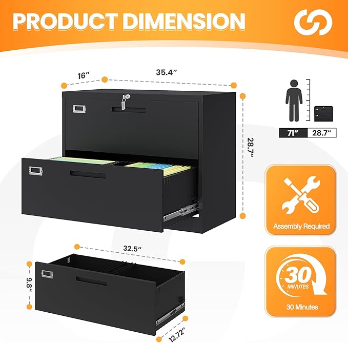 AFAIF 2 Drawer File Cabinets for Home Office, Metal Filing Cabinet - Image 3