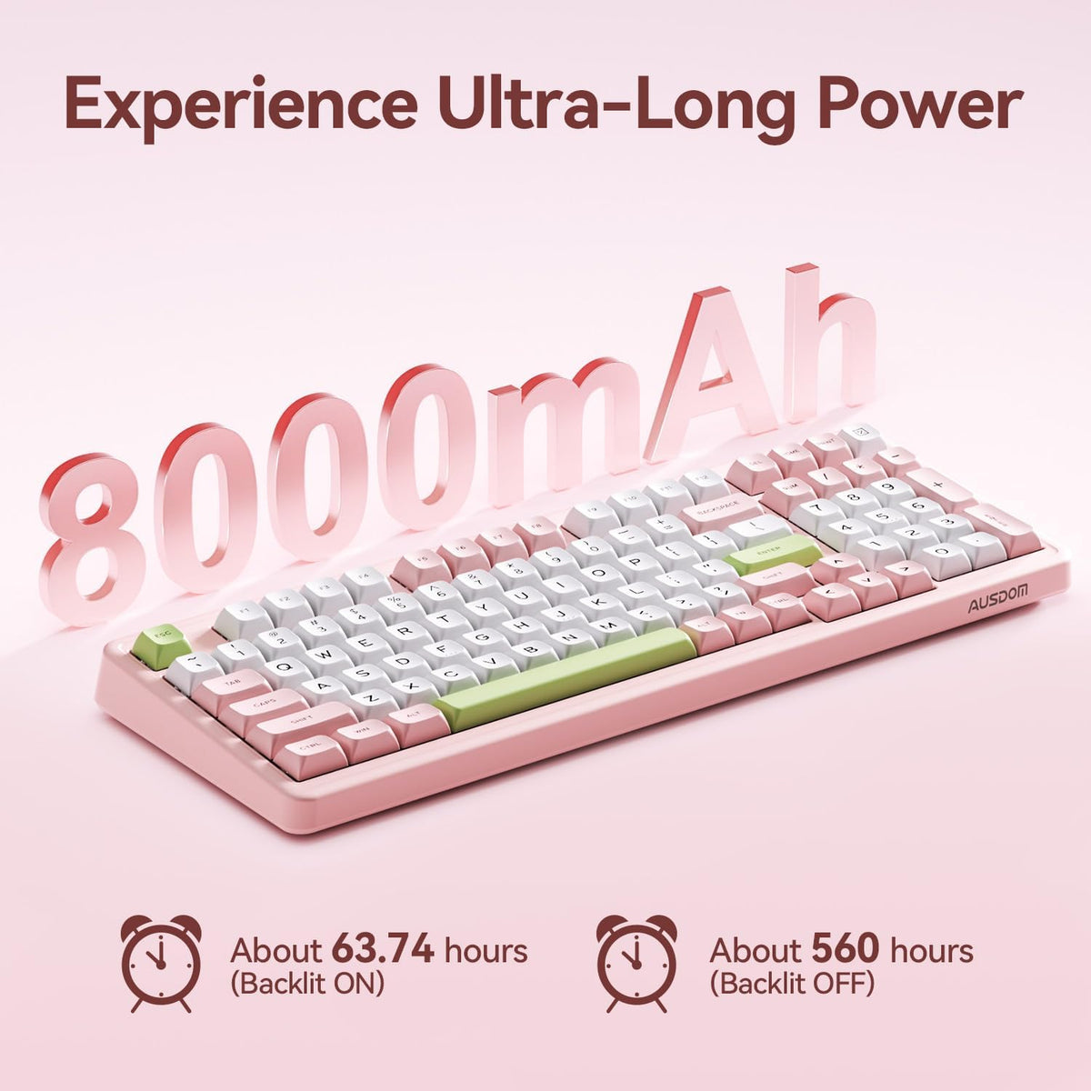 AUSDOM H98 Pink Creamy Mechanical Keyboard, 96% Silent Quiet Wireless Keyboar...