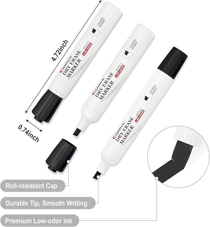 Comix Black Dry Erase Markers, Chisel Tip Whiteboard Markers, 36 Bulk Black - Image 4